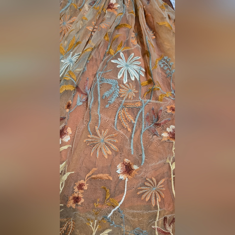 Rustic Burnt Orange Embroidered Flower Girl Dress with Chantilly Lace - Picture 4 of 7